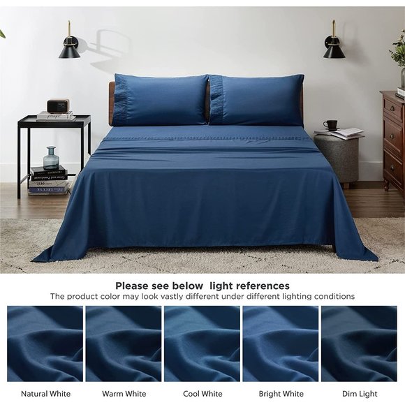 4 PCS Sheets Set  - Soft Bed Sheets , Cooling Microfiber NAVY - Picture 3 of 5